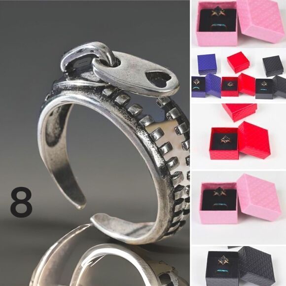 Wiggly Zipper Ring l Silver l Size 8 l Unisex l With Box l New - Picture 1 of 6